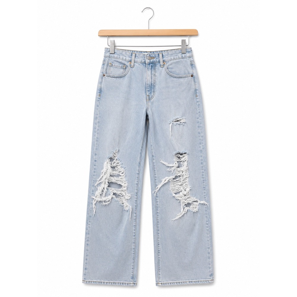 Wild Fable Highest Rise Baggy Jeans Light Wash Distressed Ripped Wide Leg 00/24